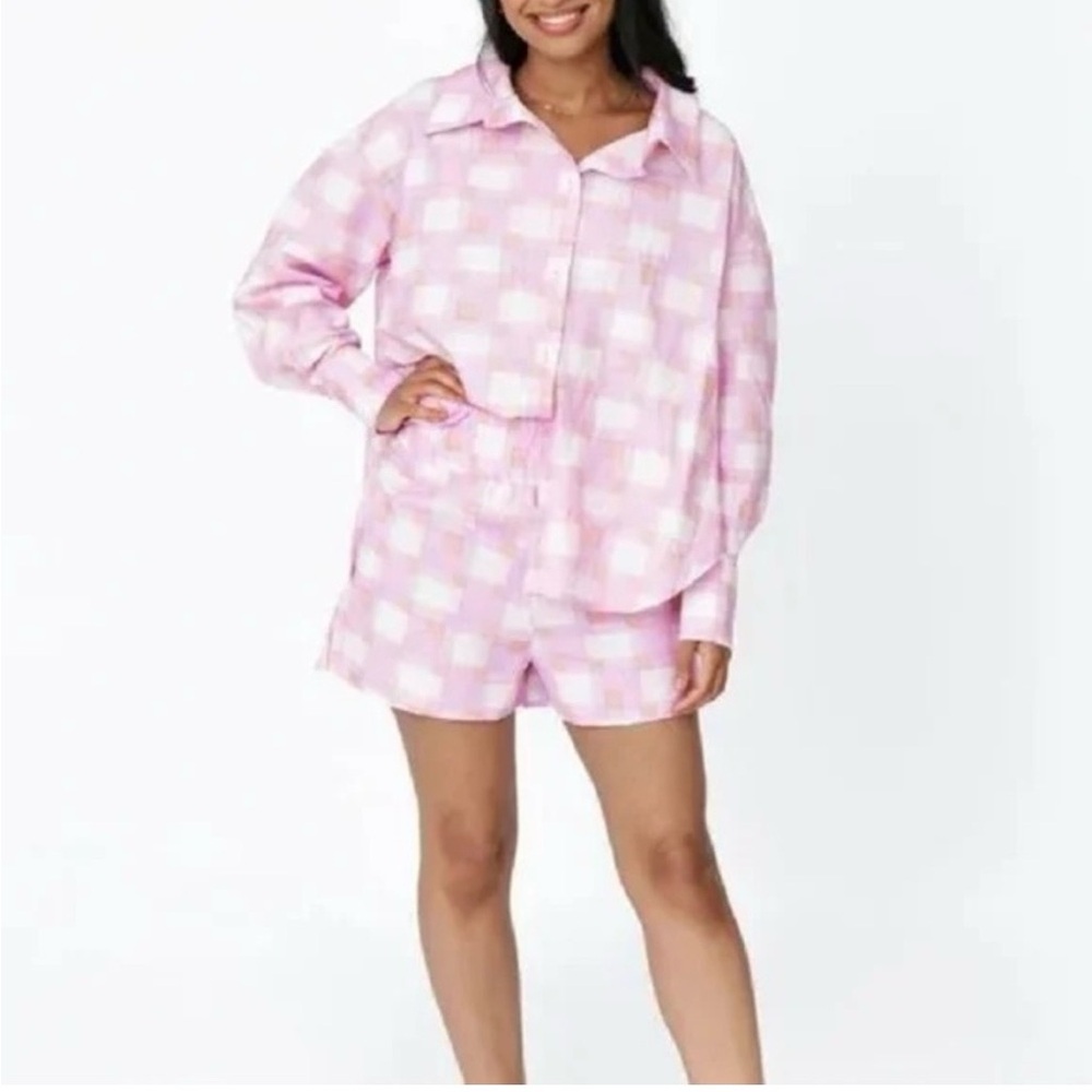 Smash + Tess Pink and Orange Plaid Pajama Set